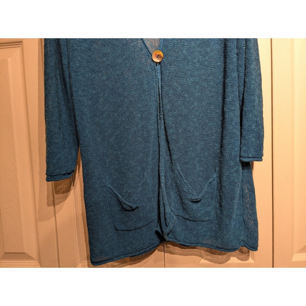 Coldwater Creek Cardigan Sweater Womens XL Linen Blend Open Front Pocket‎ Mesh - Picture 2 of 16